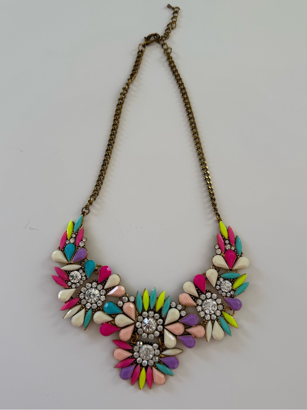 Bright Multi Color Statement Necklace Bib Gold Tone Chain